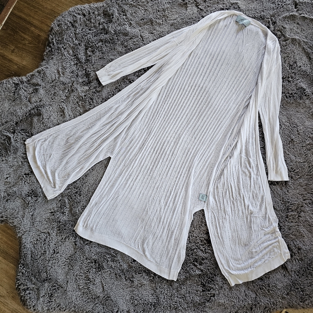 Joan Vass Extra Long White Cardigan Sz M